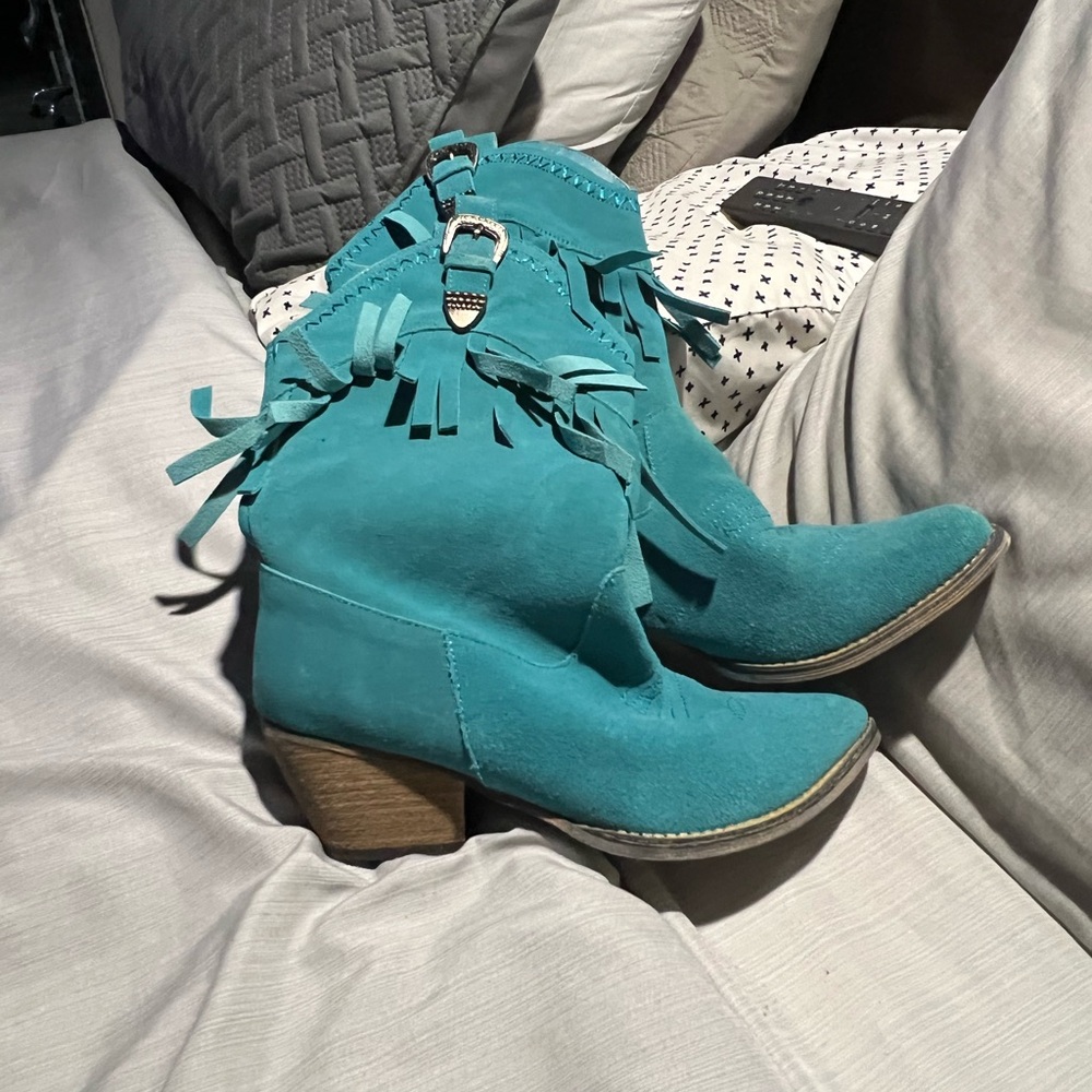 Very Volatile Teal Heeled Boots - Picture 4 of 4